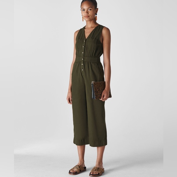 Whistles Ria Denim Jumpsuit in Khaki Size 2 100% Cotton Whistles Denim Jumpsuit - Picture 1 of 8